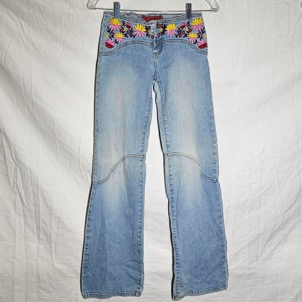 Vintage y2k does 70s retro floral waist flare low rise jeans